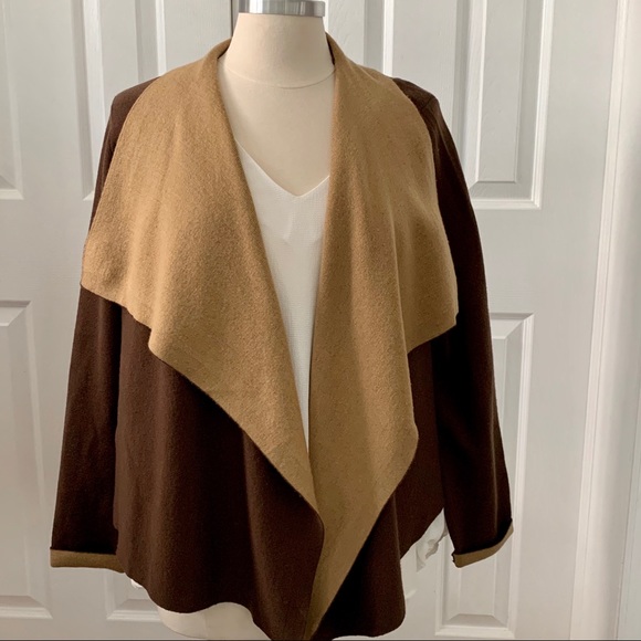 St John Open Shawl Cardigan Brown Tan Sweater - Picture 3 of 9